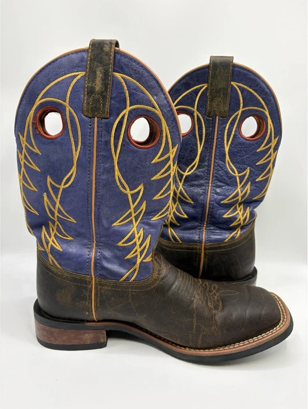 Laredo Men's Boots Ripley Western Work Brown Blue Yellow Size 8D